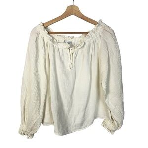 Zara White Muslin Cotton Long Sleeve Blouse M
